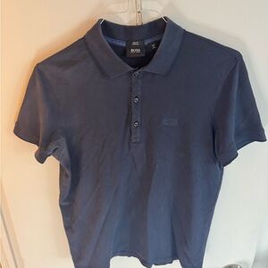 BOSS Men's Navy Polo Shirt Y2K Size Medium